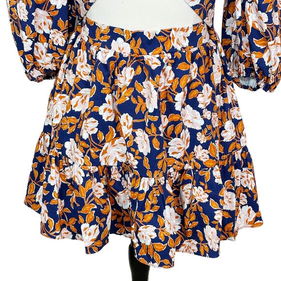 Amur Medina  Floral Twist Front Ruffle Mini Dress Twilight Blue Women 14 NWT - Picture 8 of 15